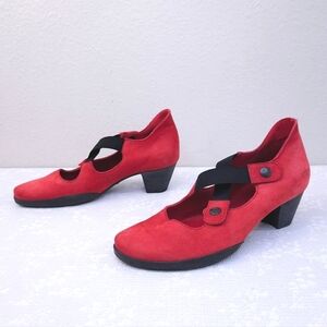 ARCHE Red Nubuck Mary Jane Pumps Criss-Cross Straps
